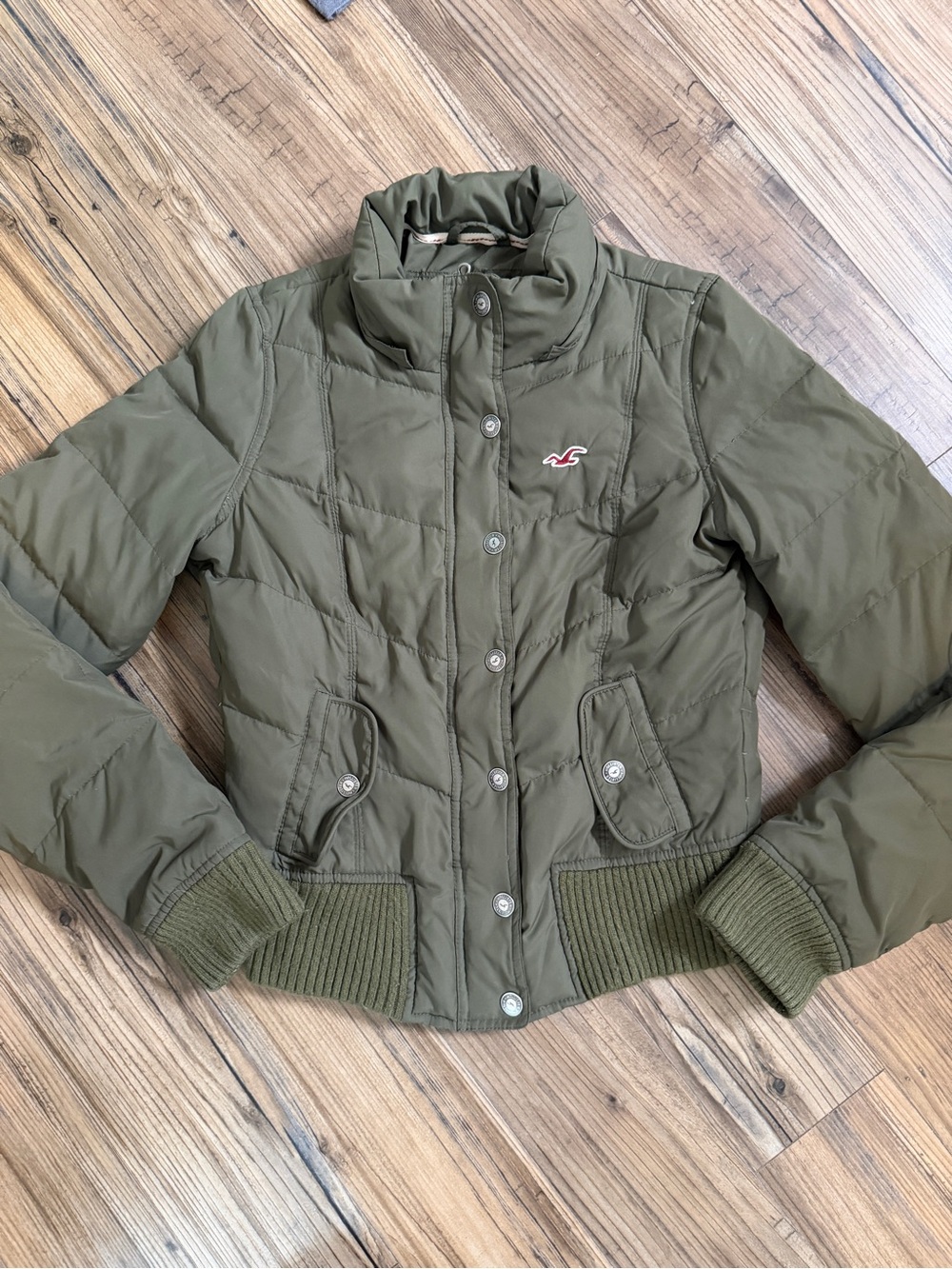 Hollister VINTAGE y2K Green Quilted Puffer Jacket size Large!